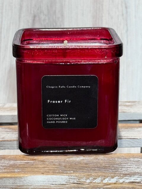 Small Fraser Fir Candle in Red Glass