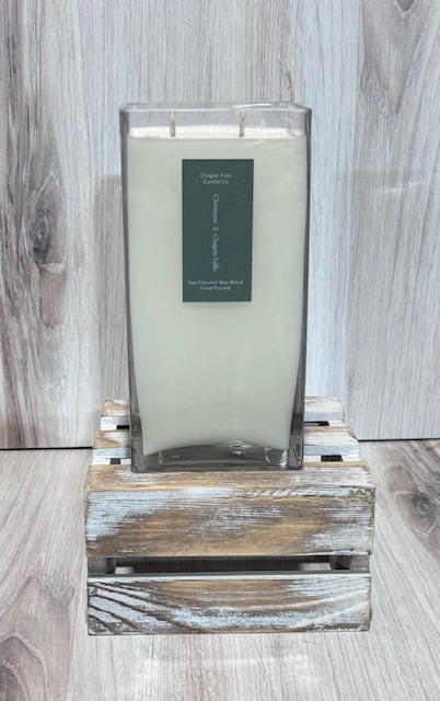 Christmas & Chagrin Tall Square Glass Candle