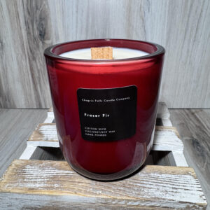 Fraser Fir Candle in Red Glass